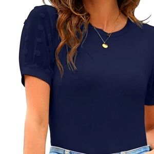 Blooming Jelly Puffed Sleeve Ribbed Blouse Navy Blue XXL